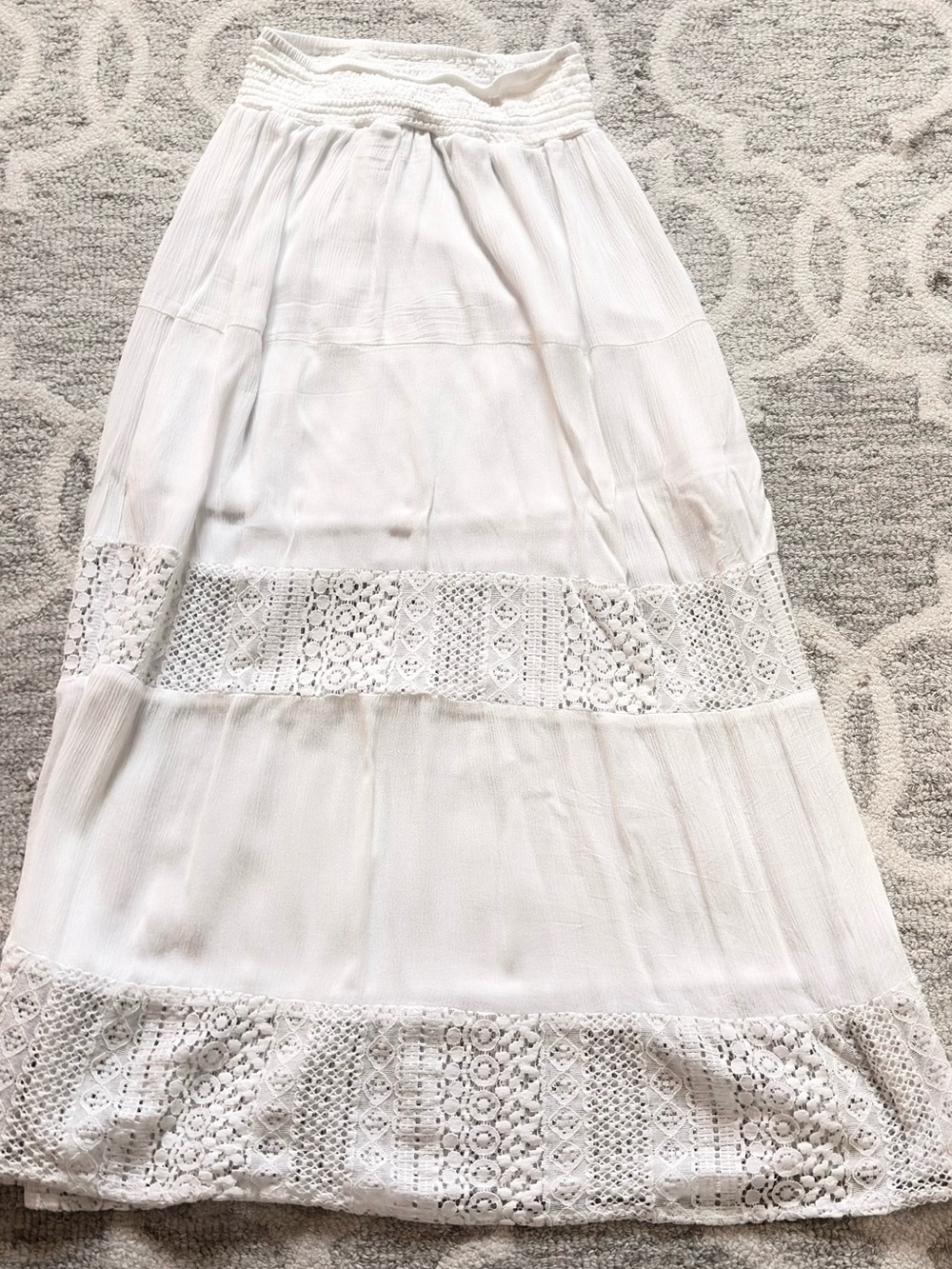 JOE B White Lace Midi Skirt Boho Cottagecore Elastic Waist Medium